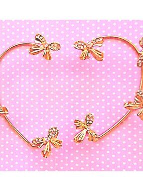 Hot Topic Ear Cuff Gold Tone Earring Climber Jewelry Ribbon Rhinestone Coquette